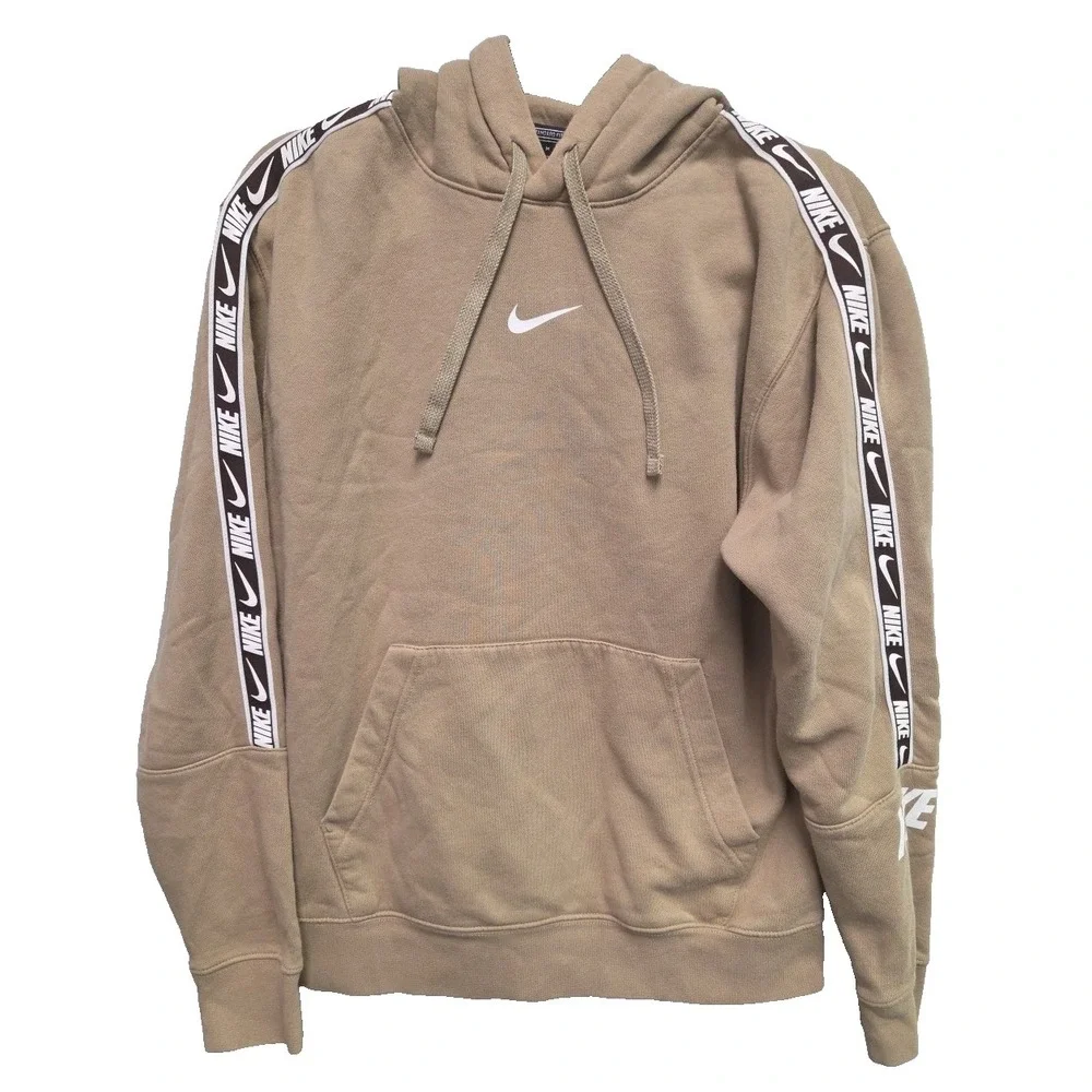 Nike Pullover Hoodie Men's Med Center Swoosh Nike‎ logo (brown) down sleeves Tan
